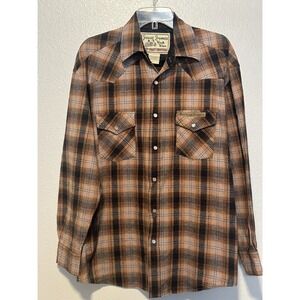 WEST COAST CHOPPERS Shirt Large Orange Plaid Pearl Snap JESSE JAMES Work Wear